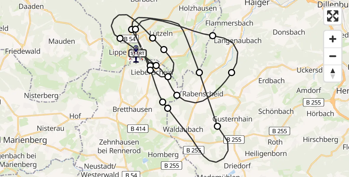 Flugroute Polizeihubschrauber Siegerland Flughafen - Siegerland Flughafen, 24 Juni 2026, 09:44