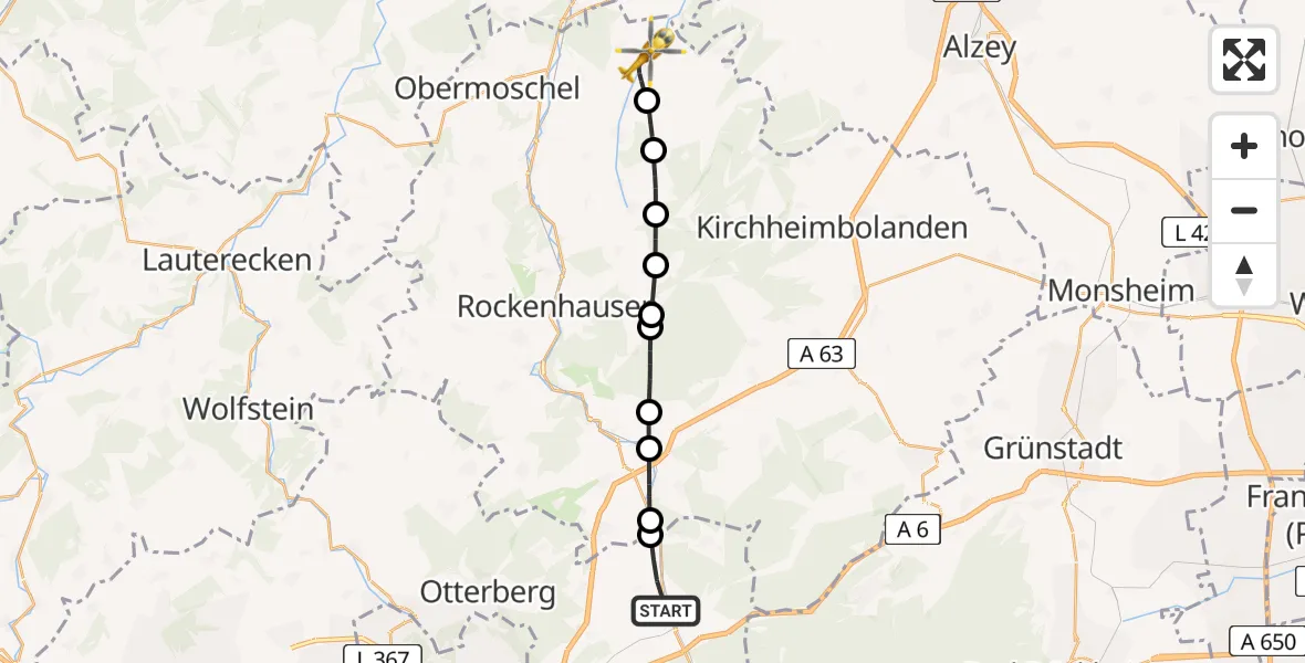 Flugroute Rettungshubschrauber Enkenbach-Alsenborn - Münsterappel, 24 Juni 2026, 09:46