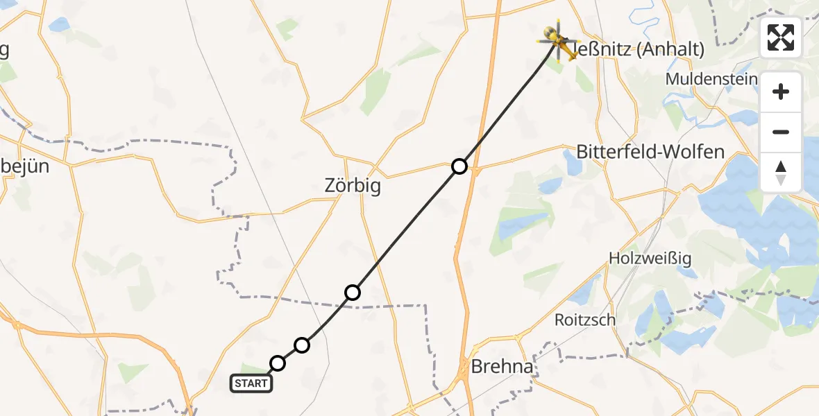 Flugroute Rettungshubschrauber Halle-Oppin Flugplatz - Bitterfeld-Wolfen, 24 Juni 2026, 09:53