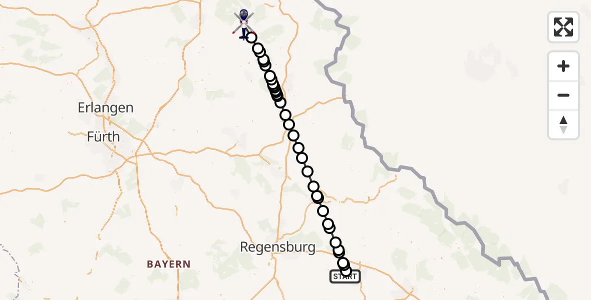 Flugroute Polizeihubschrauber Straubing - Kulmain, 24 Juni 2026, 09:59
