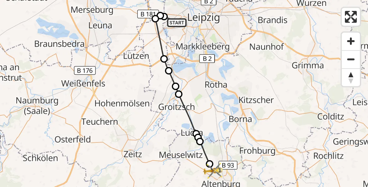 Flugroute Rettungshubschrauber Leipzig - Rositz, 24 Juni 2026, 10:16
