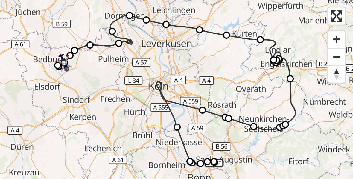 Flugroute Polizeihubschrauber Sankt Augustin - Bergheim, 24 Juni 2026, 10:17