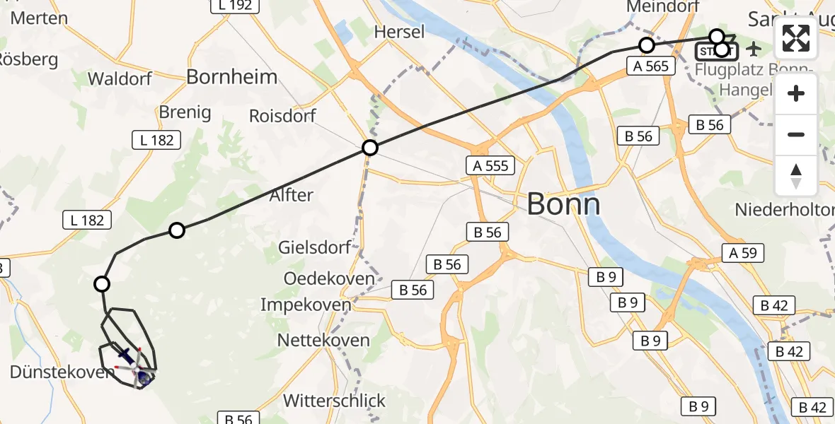 Flugroute Polizeihubschrauber Sankt Augustin - Swisttal, 24 Juni 2026, 10:22