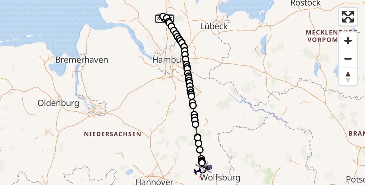 Flugroute Polizeihubschrauber Bad Bramstedt Hubschrauberlandeplatz - Gifhorn Bundespolizei Hubschrauberlandeplatz, 24 Juni 2026, 10:24
