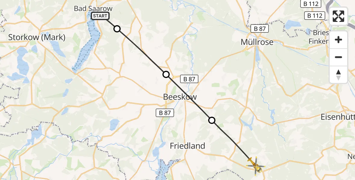 Flugroute Rettungshubschrauber Bad Saarow - Friedland, 24 Juni 2026, 10:24