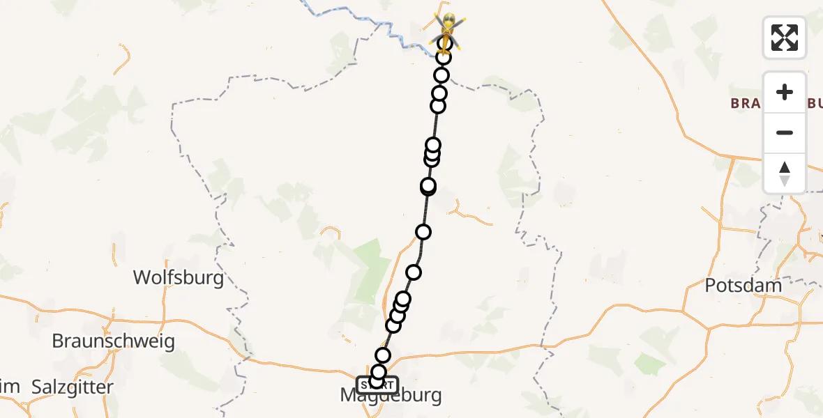 Flugroute Rettungshubschrauber Magdeburg Hospital - Perleberg, 24 Juni 2026, 10:25