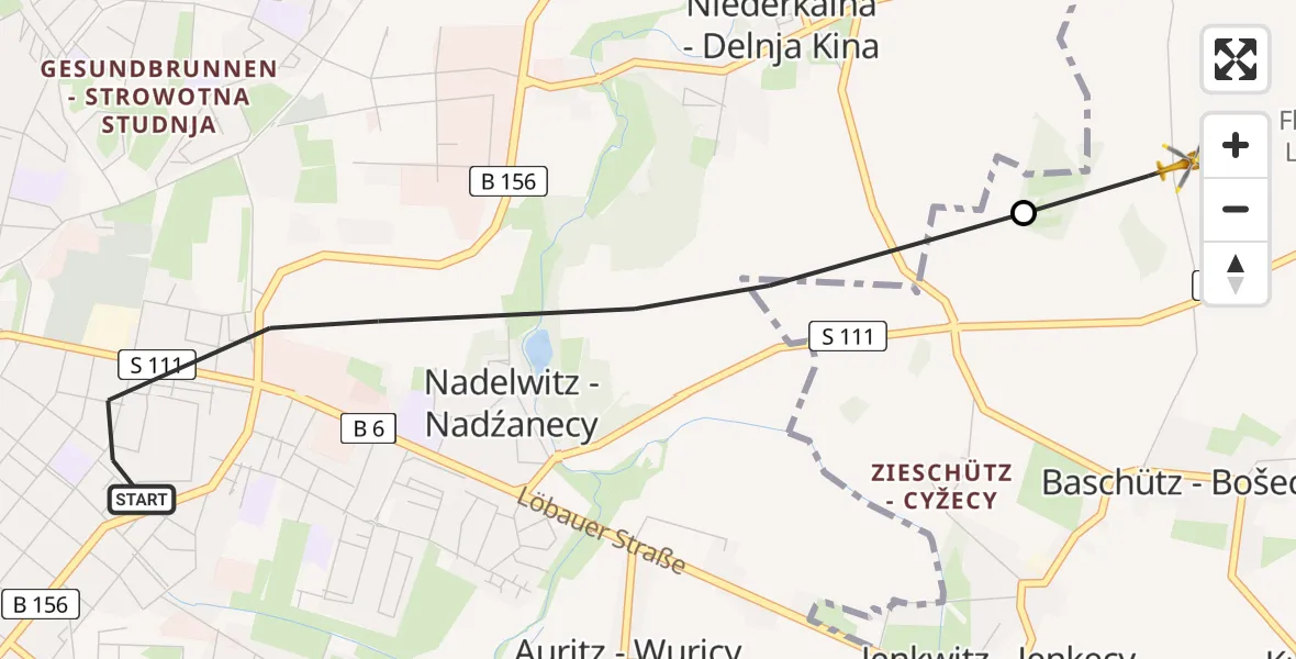 Flugroute Rettungshubschrauber Bautzen - Kubschütz, 24 Juni 2026, 10:28