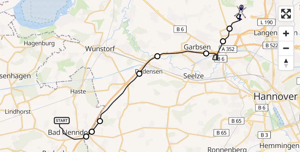 Flugroute Polizeihubschrauber Bad Nenndorf - Flughafen Hannover, 24 Juni 2026, 10:30