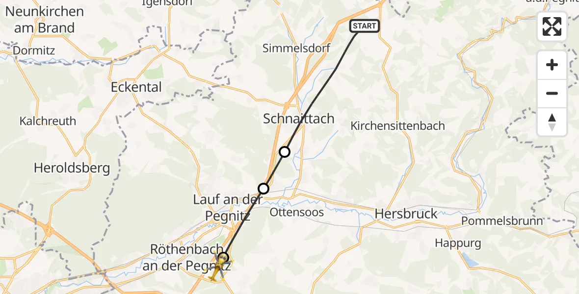 Flugroute Rettungshubschrauber Schnaittach - Röthenbach a.d.Pegnitz, 24 Juni 2026, 10:30