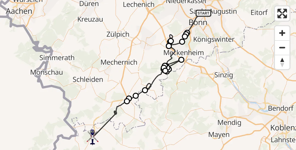 Flugroute Polizeihubschrauber Bonn - Stadtkyll, 24 Juni 2026, 10:36
