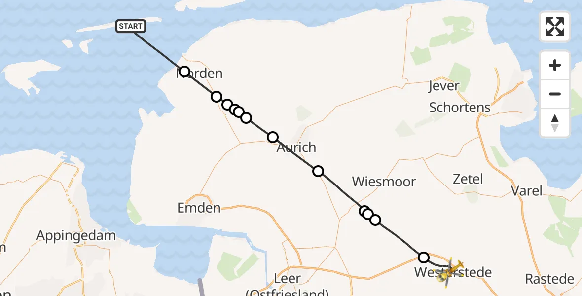 Flugroute Ambulanzhubschrauber Noordzee - Westerstede, 24 Juni 2026, 10:44