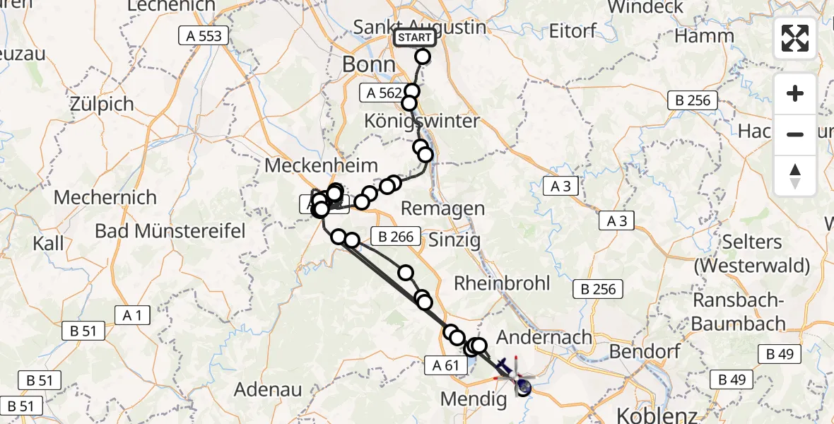 Flugroute Polizeihubschrauber Sankt Augustin - Nickenich, 24 Juni 2026, 10:49