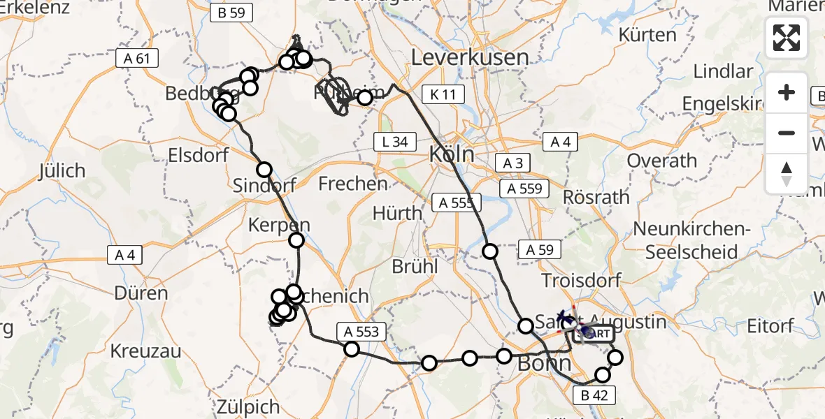 Flugroute Polizeihubschrauber Sankt Augustin - Sankt Augustin, 24 Juni 2026, 10:51