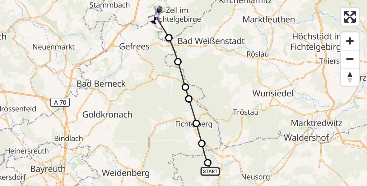 Flugroute Polizeihubschrauber Kulmain - Zell im Fichtelgebirge, 24 Juni 2026, 10:53
