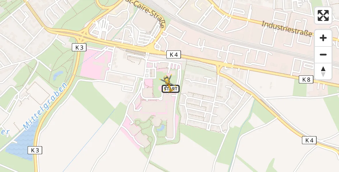 Flugroute Rettungshubschrauber Ludwigshafen Accident Hospital - Ludwigshafen Accident Hospital, 24 Juni 2026, 10:54