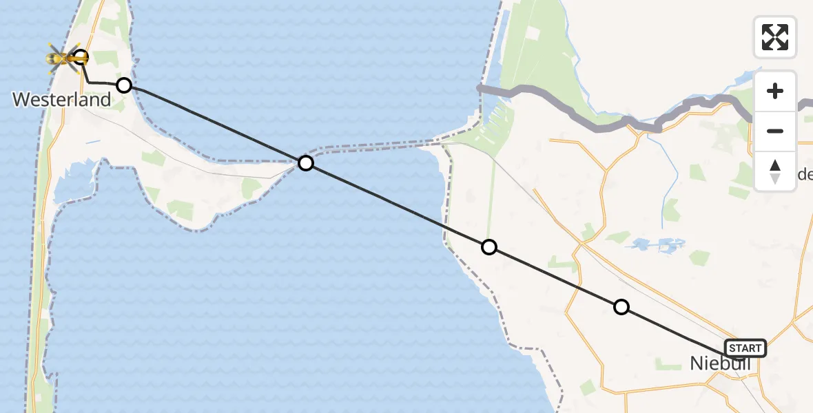 Flugroute Rettungshubschrauber Niebüll - Sylt, 24 Juni 2026, 10:58