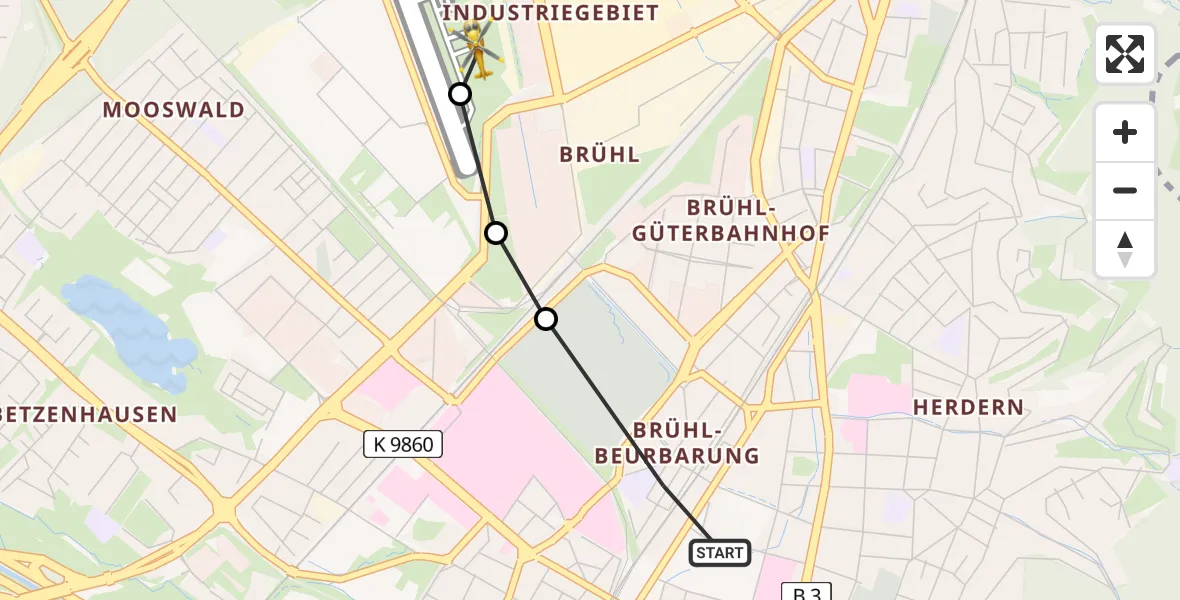 Flugroute Ambulanzhubschrauber Freiburg im Breisgau - Freiburg im Breisgau Flugplatz, 24 Juni 2026, 10:58