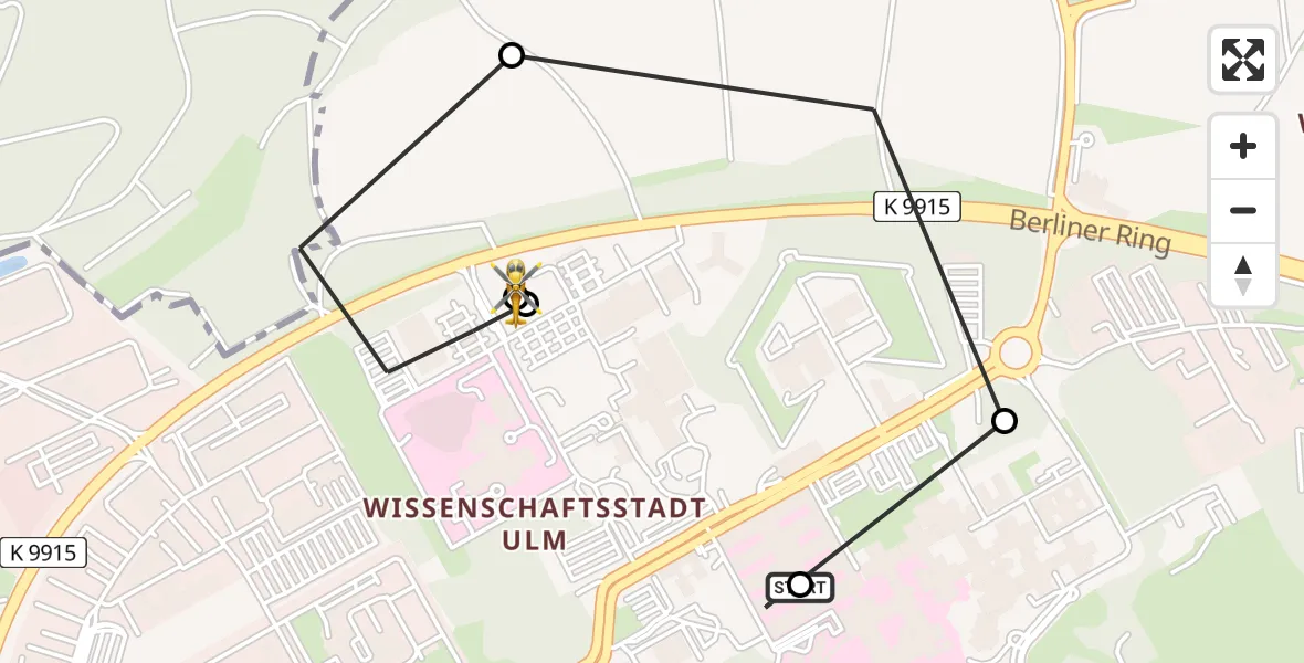 Flugroute Rettungshubschrauber Ulm Military Hospital Emergency - ADAC Air Rescue Station Ulm (Christoph 22), 24 Juni 2026, 11:03