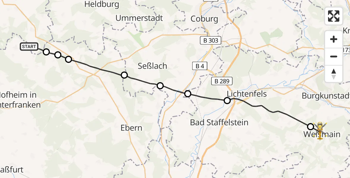 Flugroute Rettungshubschrauber Sulzdorf a.d.Lederhecke - Weismain, 24 Juni 2026, 11:10