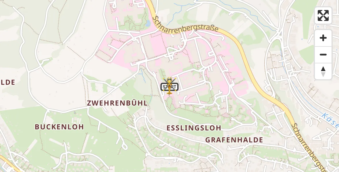 Flugroute Rettungshubschrauber Tübingen University Hospital - Tübingen University Hospital, 24 Juni 2026, 11:11