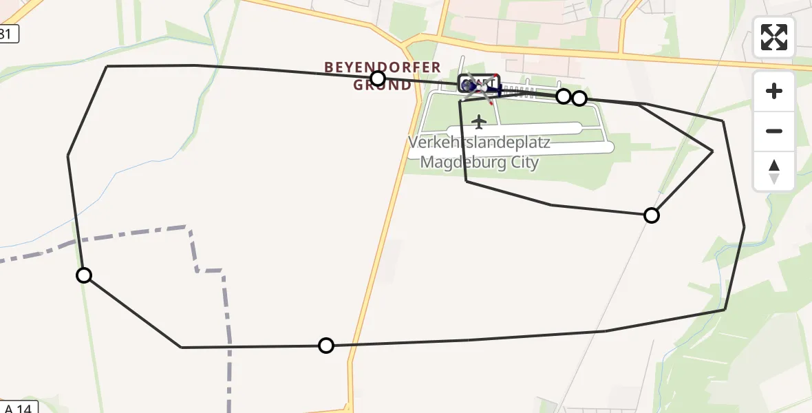 Flugroute Polizeihubschrauber Magdeburg City Flugplatz - Magdeburg City Flugplatz, 24 Juni 2026, 11:12