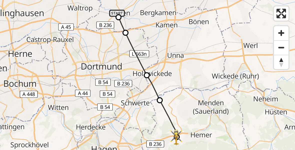 Flugroute Rettungshubschrauber Sankt Marien Hospital - Sankt Elisabeth Hospital Iserlohn, 24 Juni 2026, 11:12