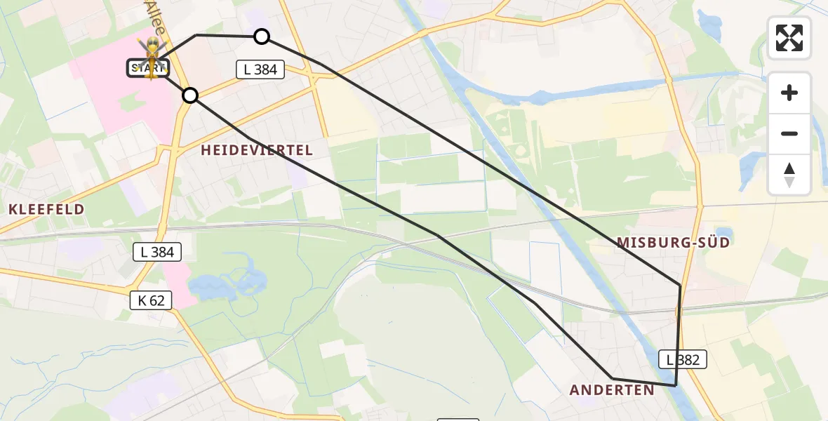 Flugroute Rettungshubschrauber Hannover Luftrettung Hubschrauberlandeplatz (Christoph 4) - Hannover Luftrettung Hubschrauberlandeplatz (Christoph 4), 24 Juni 2026, 11:15