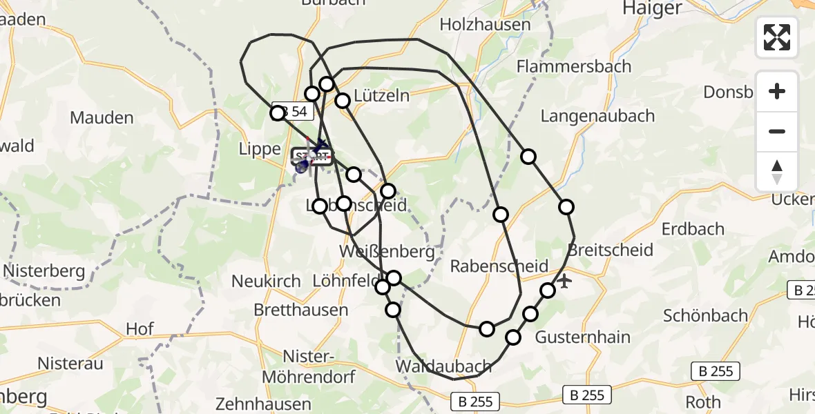 Flugroute Polizeihubschrauber Siegerland Flughafen - Siegerland Flughafen, 24 Juni 2026, 11:15