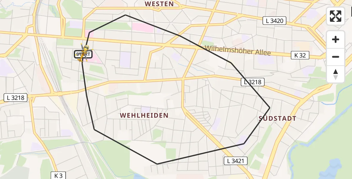 Flugroute Rettungshubschrauber Kassel - Kassel, 24 Juni 2026, 11:20