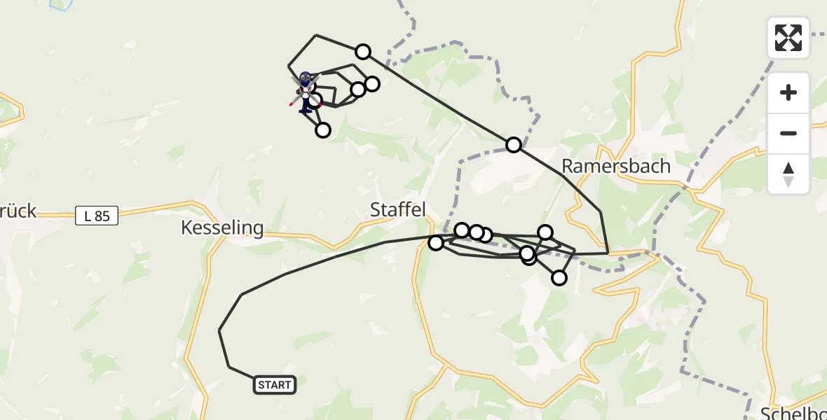 Flugroute Polizeihubschrauber Kesseling - Rech, 24 Juni 2026, 11:30