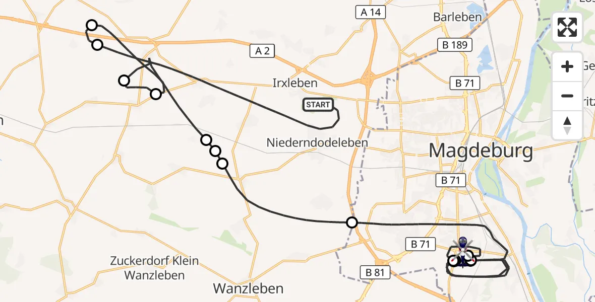 Flugroute Polizeihubschrauber Hohe Börde - Magdeburg City Flugplatz, 24 Juni 2026, 11:33