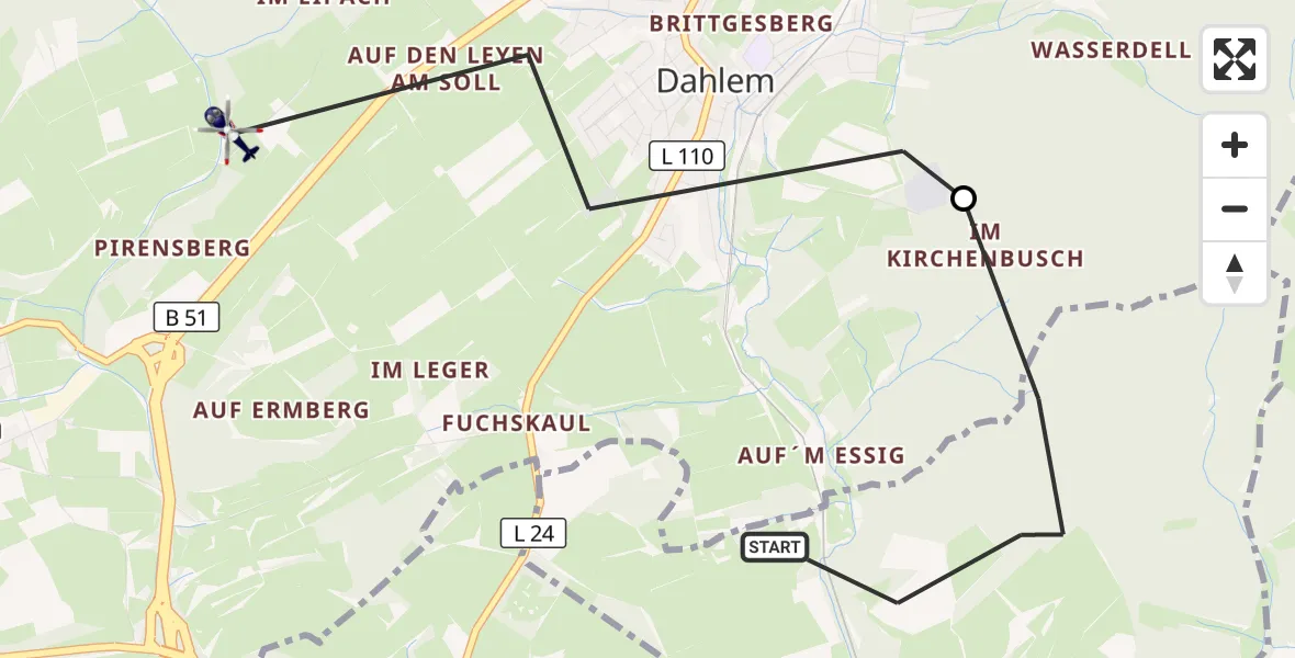 Flugroute Polizeihubschrauber Jünkerath - Dahlem, 24 Juni 2026, 11:41