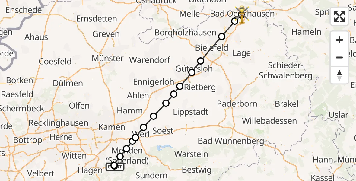 Flugroute Rettungshubschrauber Sankt Elisabeth Hospital Iserlohn - Bad Oeynhausen, 24 Juni 2026, 11:44