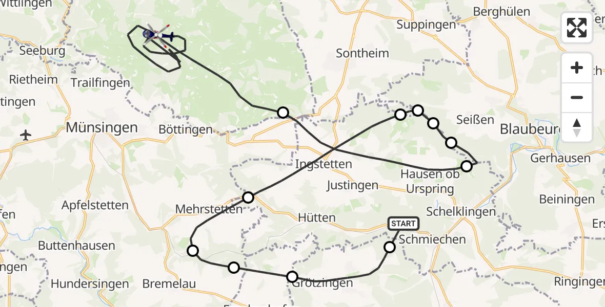 Flugroute Polizeihubschrauber Schelklingen - Gutsbezirk Münsingen, 24 Juni 2026, 11:46