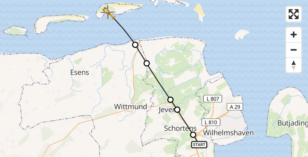 Flugroute Rettungshubschrauber Sande - Noordzee, 24 Juni 2026, 11:50
