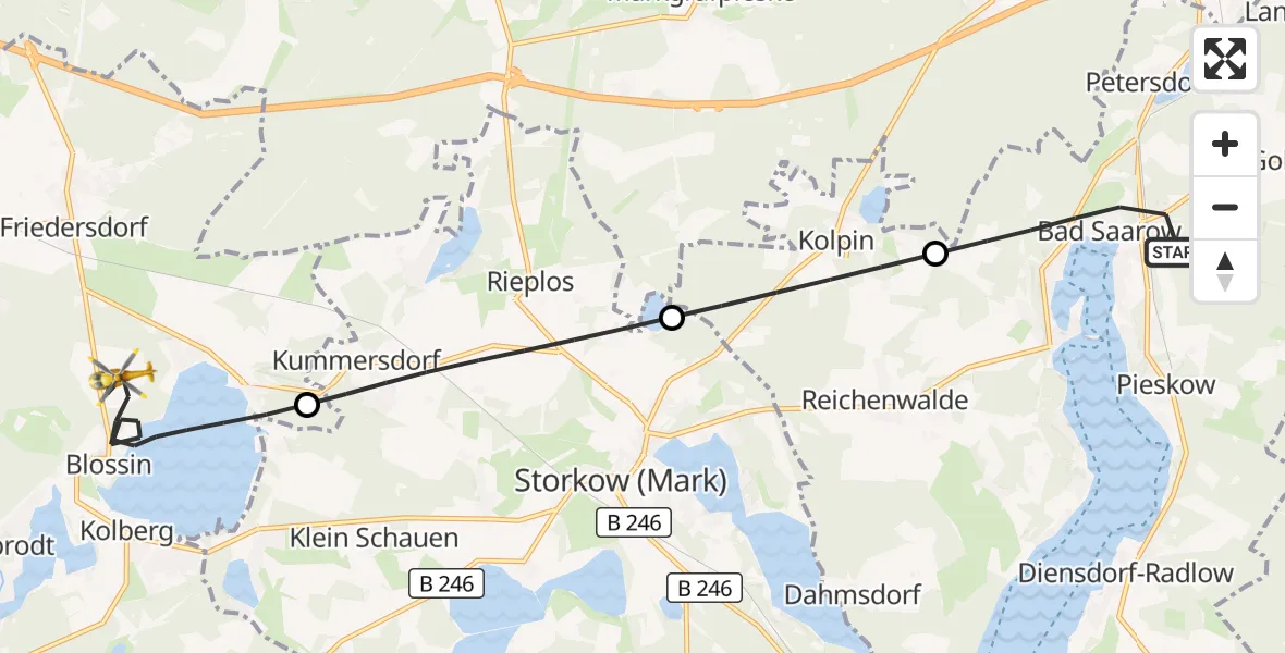 Flugroute Rettungshubschrauber Bad Saarow - Heidesee, 24 Juni 2026, 11:51