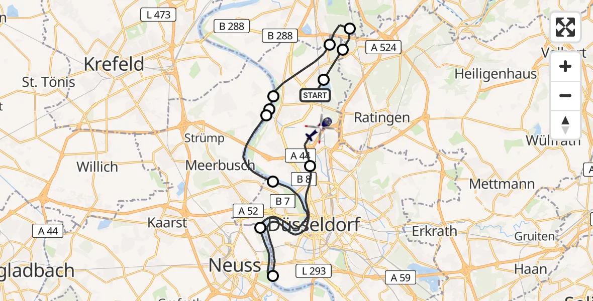 Flugroute Polizeihubschrauber Düsseldorf Flughafen - Düsseldorf Flughafen, 24 Juni 2026, 11:52