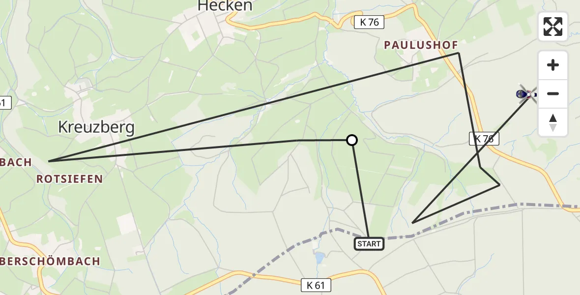Flugroute Polizeihubschrauber Dahlem - Hellenthal, 24 Juni 2026, 11:58