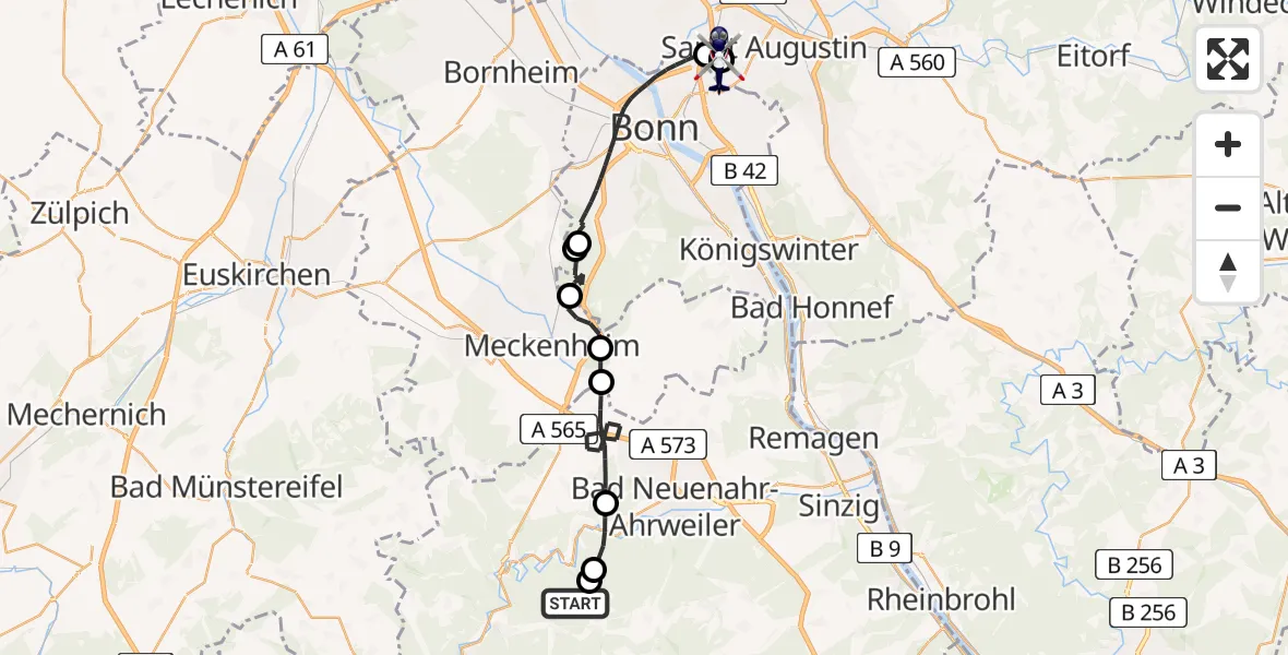 Flugroute Polizeihubschrauber Rech - Sankt Augustin, 24 Juni 2026, 12:04