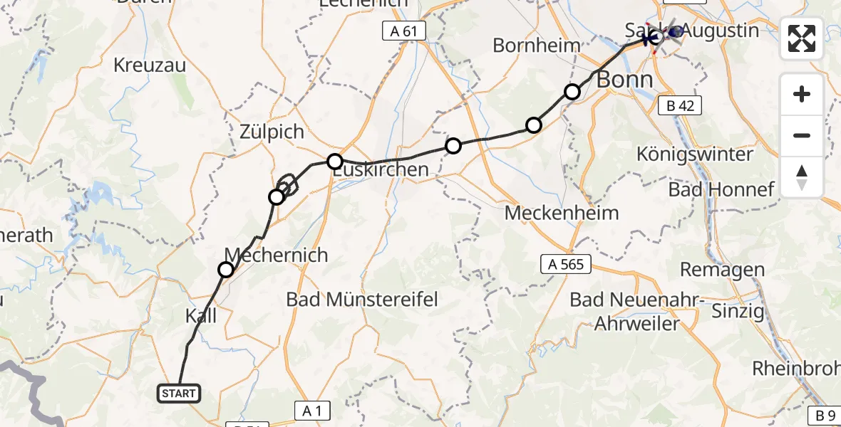 Flugroute Polizeihubschrauber Kall - Sankt Augustin, 24 Juni 2026, 12:13