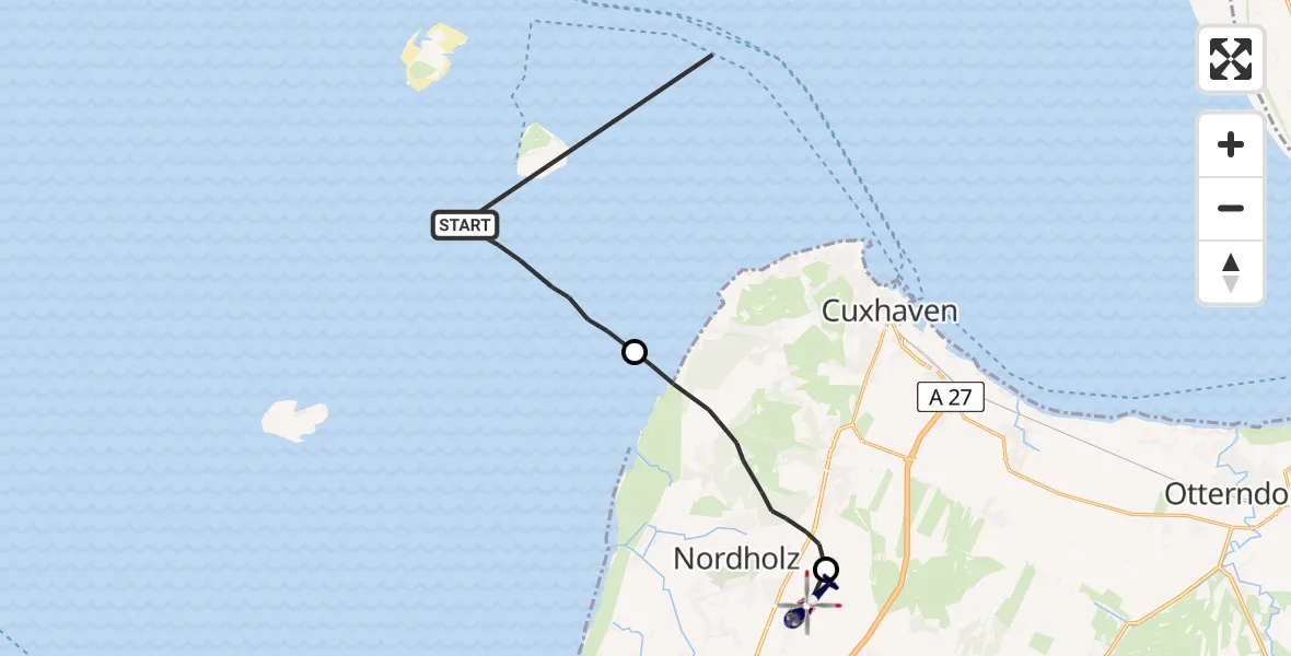 Flugroute Polizeihubschrauber Hamburg - Flughafen Cuxhaven/Nordholz / Militärflugplatz Nordholz, 24 Juni 2026, 12:16