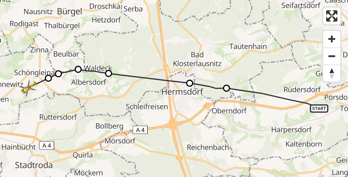 Flugroute Rettungshubschrauber Kraftsdorf - Schöngleina, 24 Juni 2026, 12:21