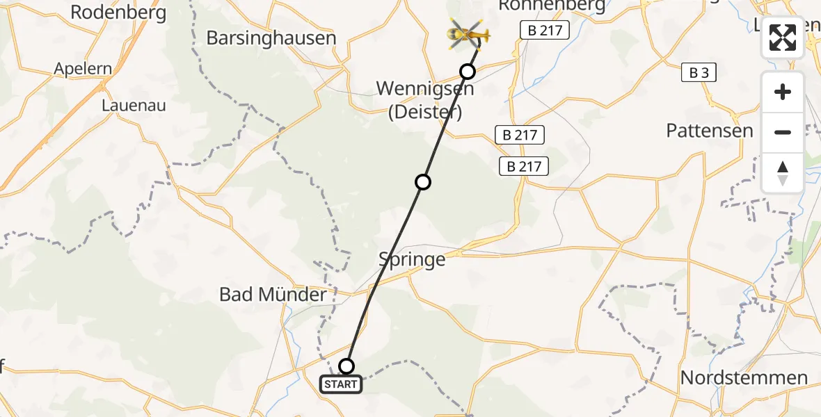 Flugroute Rettungshubschrauber Bad Münder am Deister - Gehrden, 24 Juni 2026, 12:24