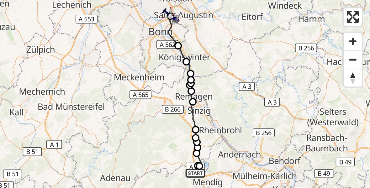 Flugroute Polizeihubschrauber Bell - Sankt Augustin, 24 Juni 2026, 12:28