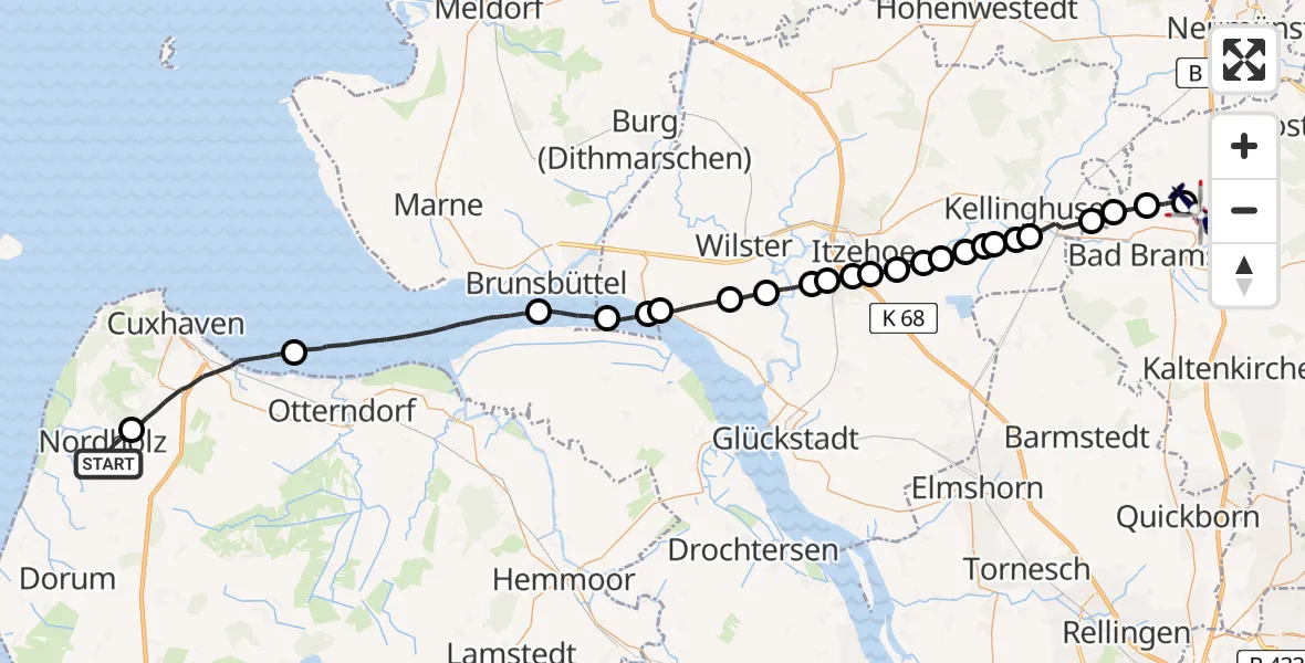 Flugroute Polizeihubschrauber Wurster Nordseeküste - Wiemersdorf, 24 Juni 2026, 12:37