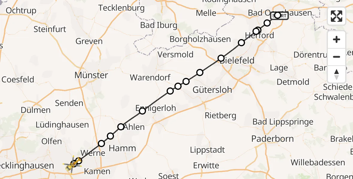 Flugroute Rettungshubschrauber Bad Oeynhausen - Sankt Marien Hospital, 24 Juni 2026, 12:50
