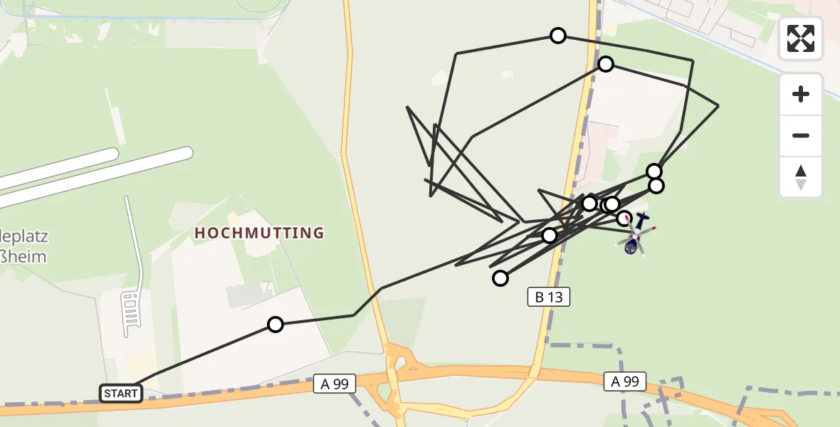 Flugroute Polizeihubschrauber München - Garching b.München, 24 Juni 2026, 12:56