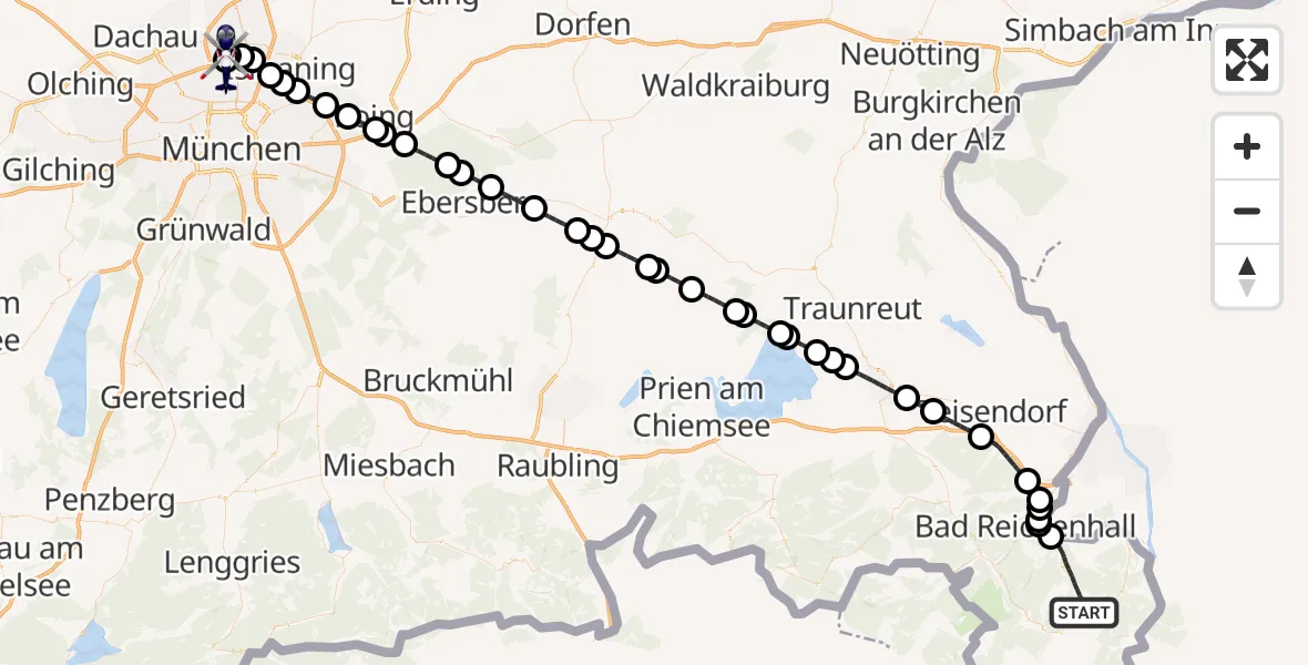 Flugroute Polizeihubschrauber Bischofswiesen - Oberschleißheim, 24 Juni 2026, 13:11