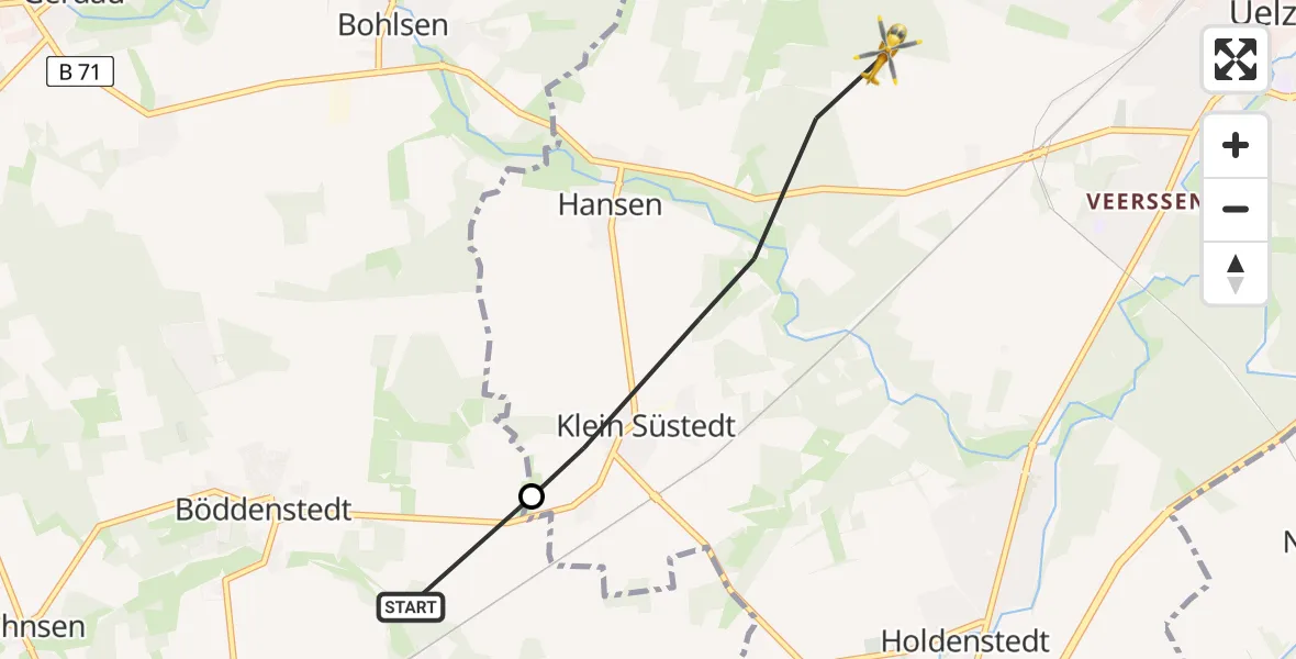 Flugroute Rettungshubschrauber Suderburg - Uelzen, 24 Juni 2026, 13:28
