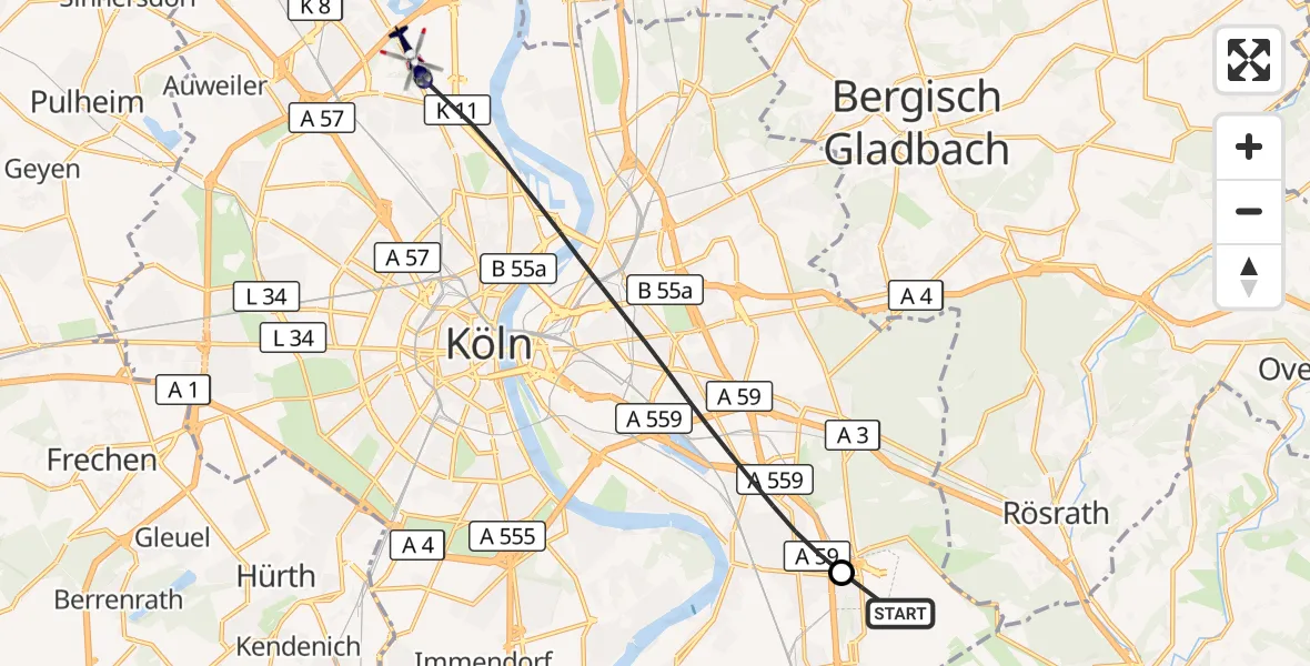 Flugroute Polizeihubschrauber Köln Bonn Flughafen - Köln, 24 Juni 2026, 13:30
